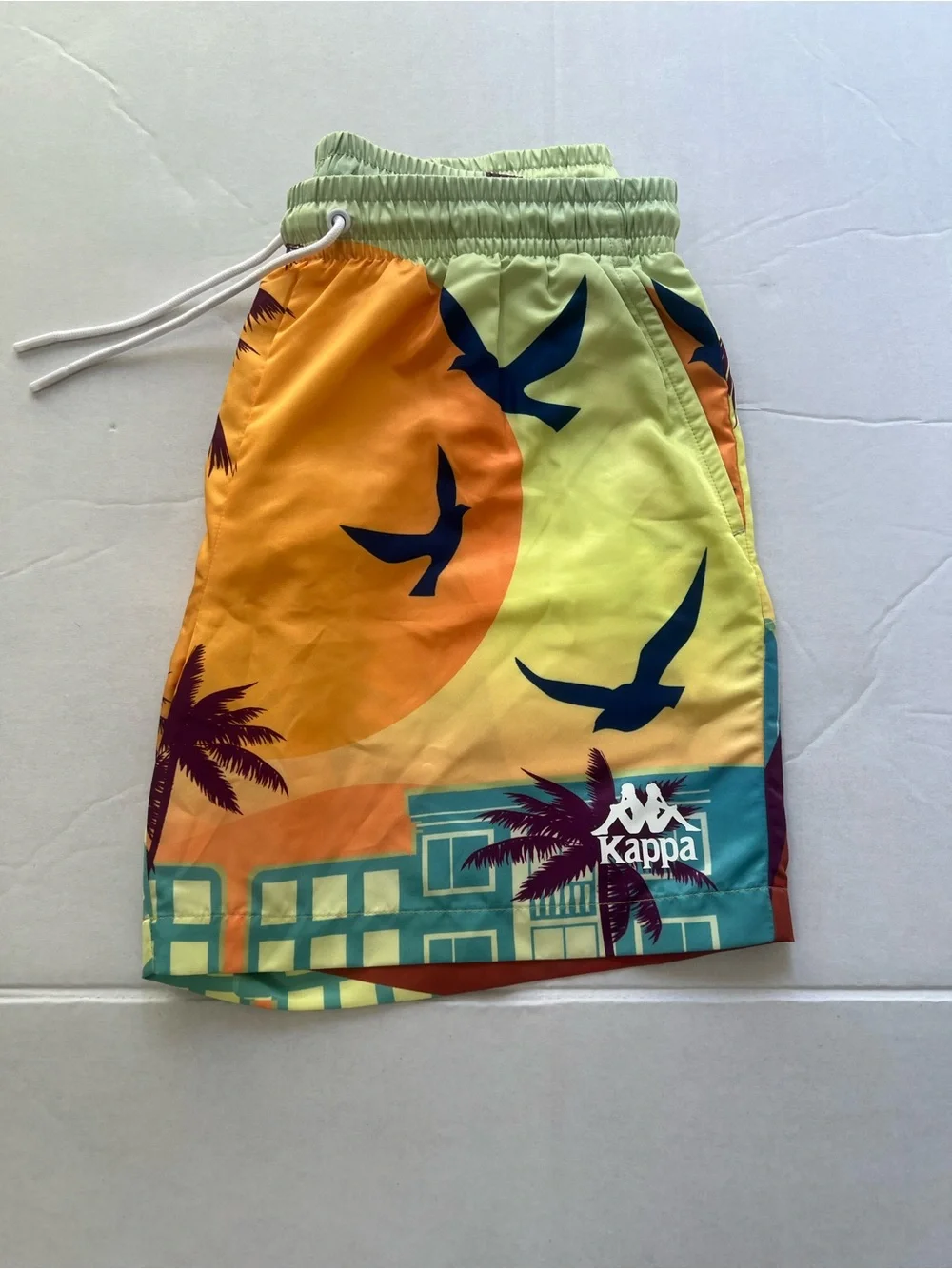 Kappa Men's Yellow Orange Tropical Palm Swim Trunks
